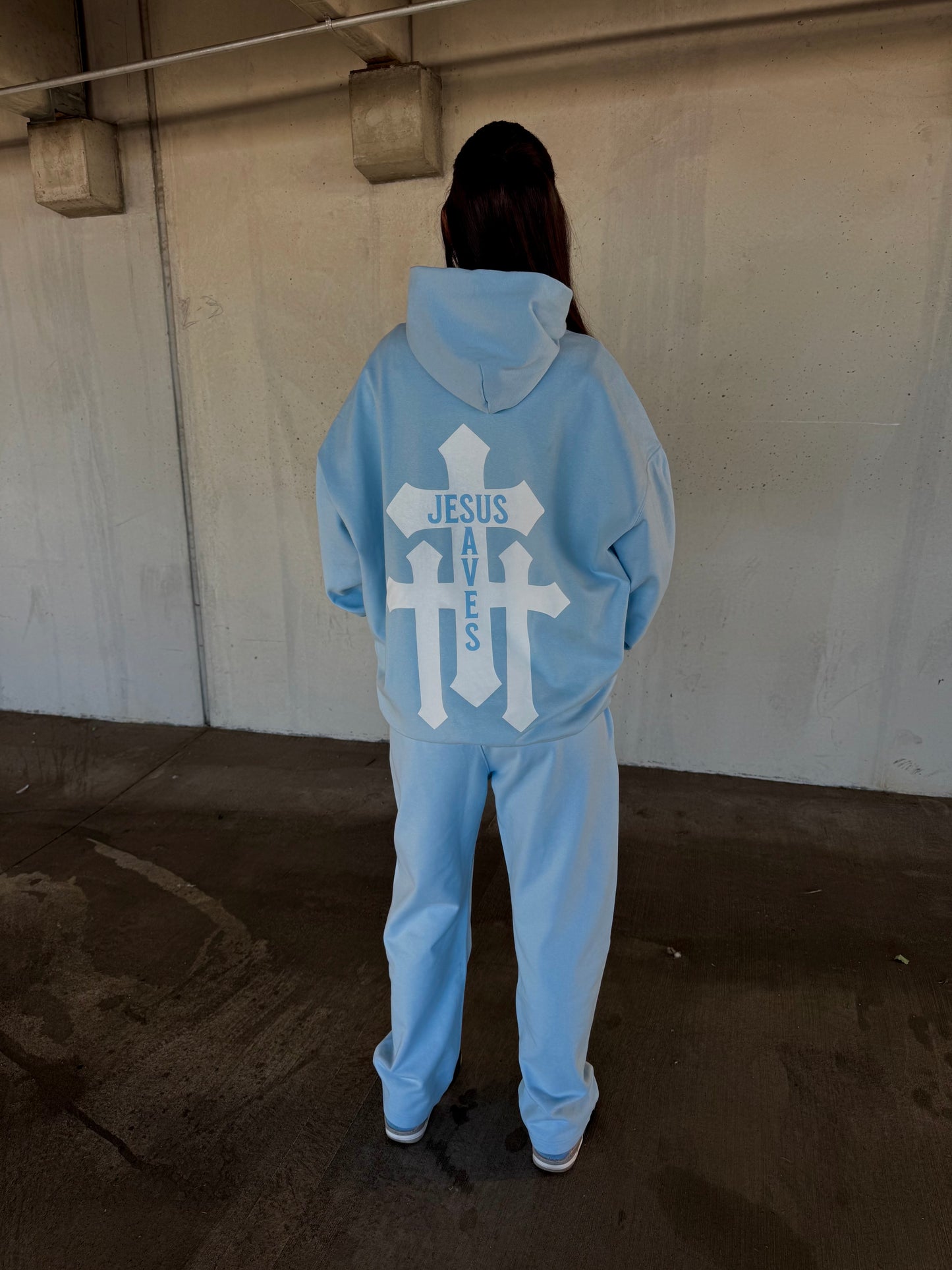 "Jesus Saves" Baby Blue Hoodie