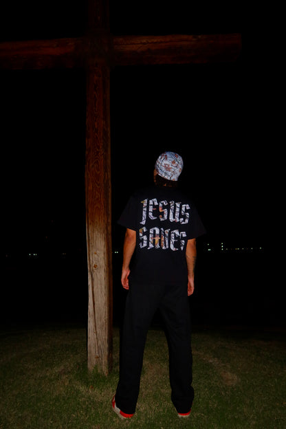 "Jesus Saves" Camo Black Tee