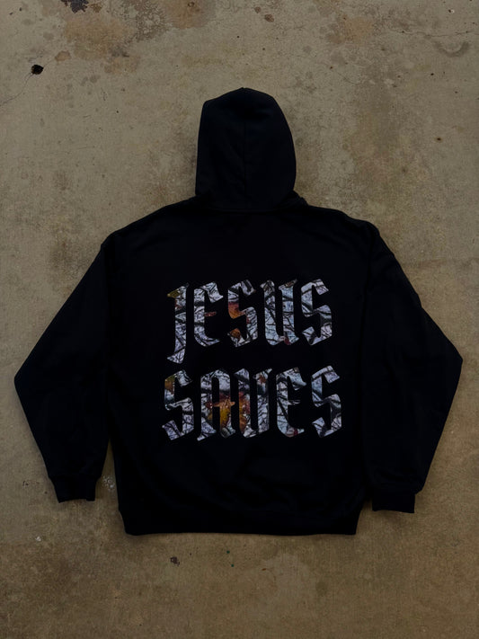 "Jesus Saves" Camo Black Hoodie
