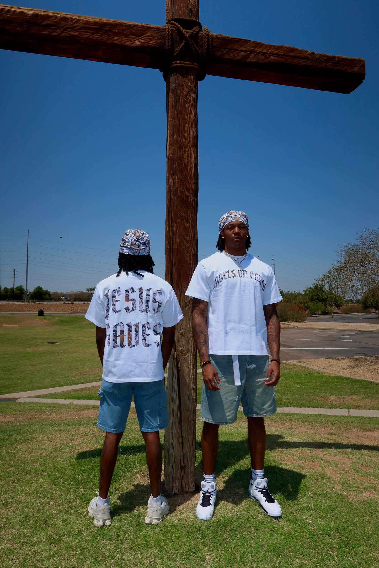 "Jesus Saves" Camo White Tee