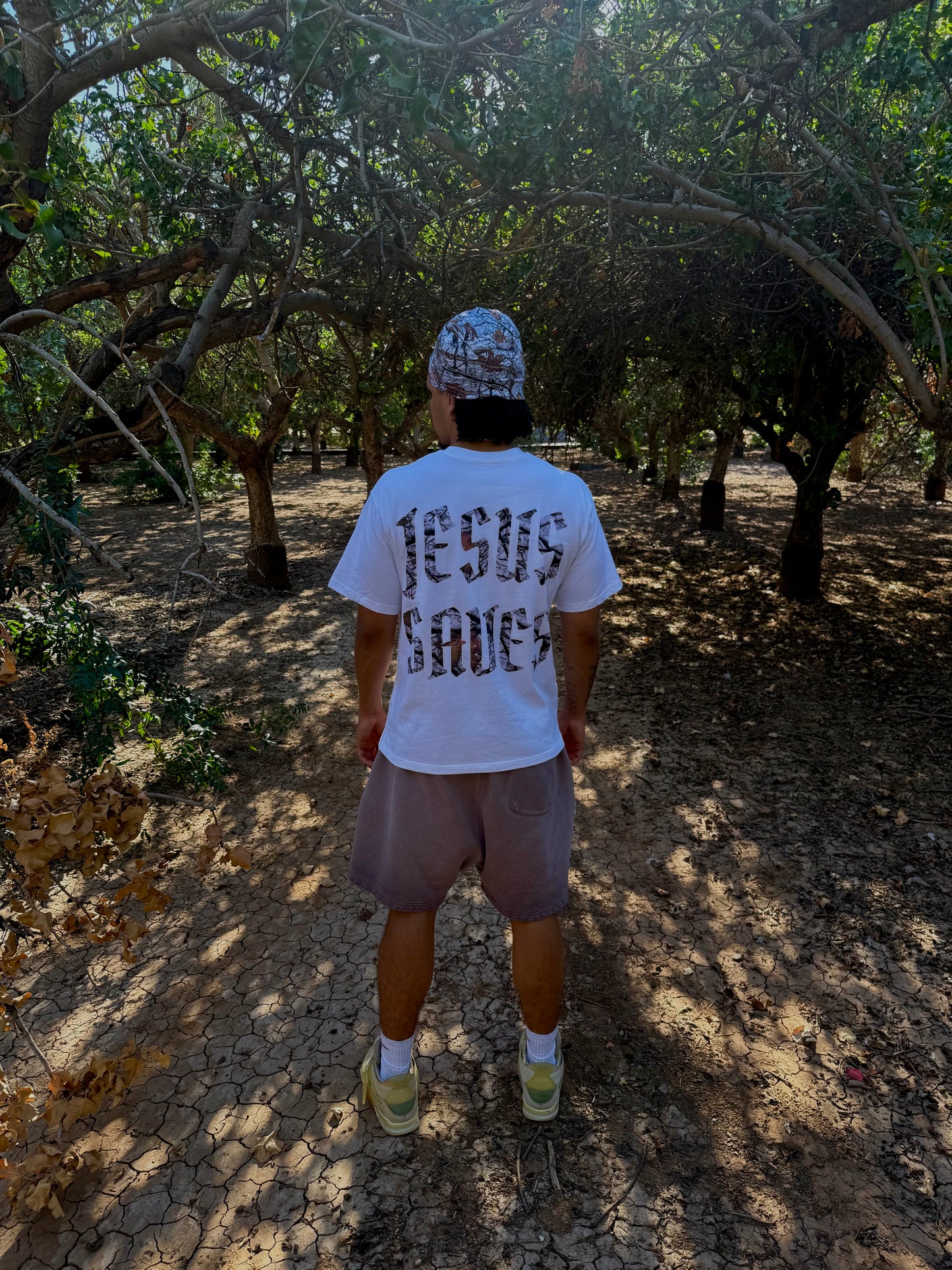 "Jesus Saves" Camo White Tee