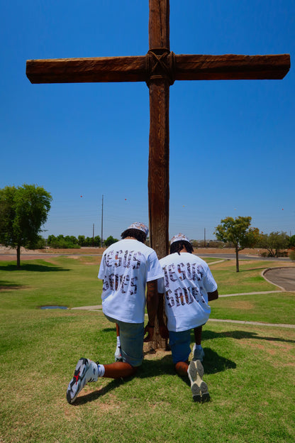 "Jesus Saves" Camo White Tee