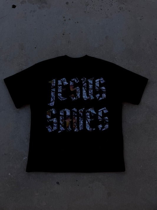 "Jesus Saves" Camo Black Tee