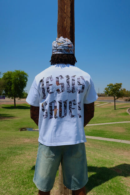 "Jesus Saves" Camo White Tee
