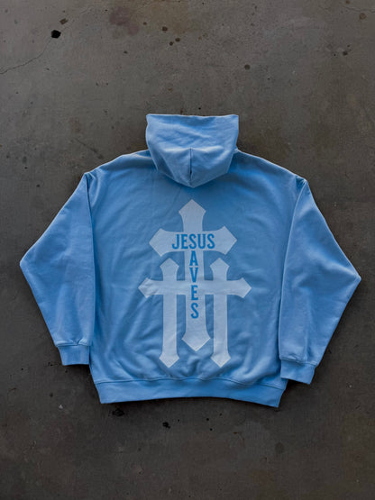 "Jesus Saves" Baby Blue Hoodie