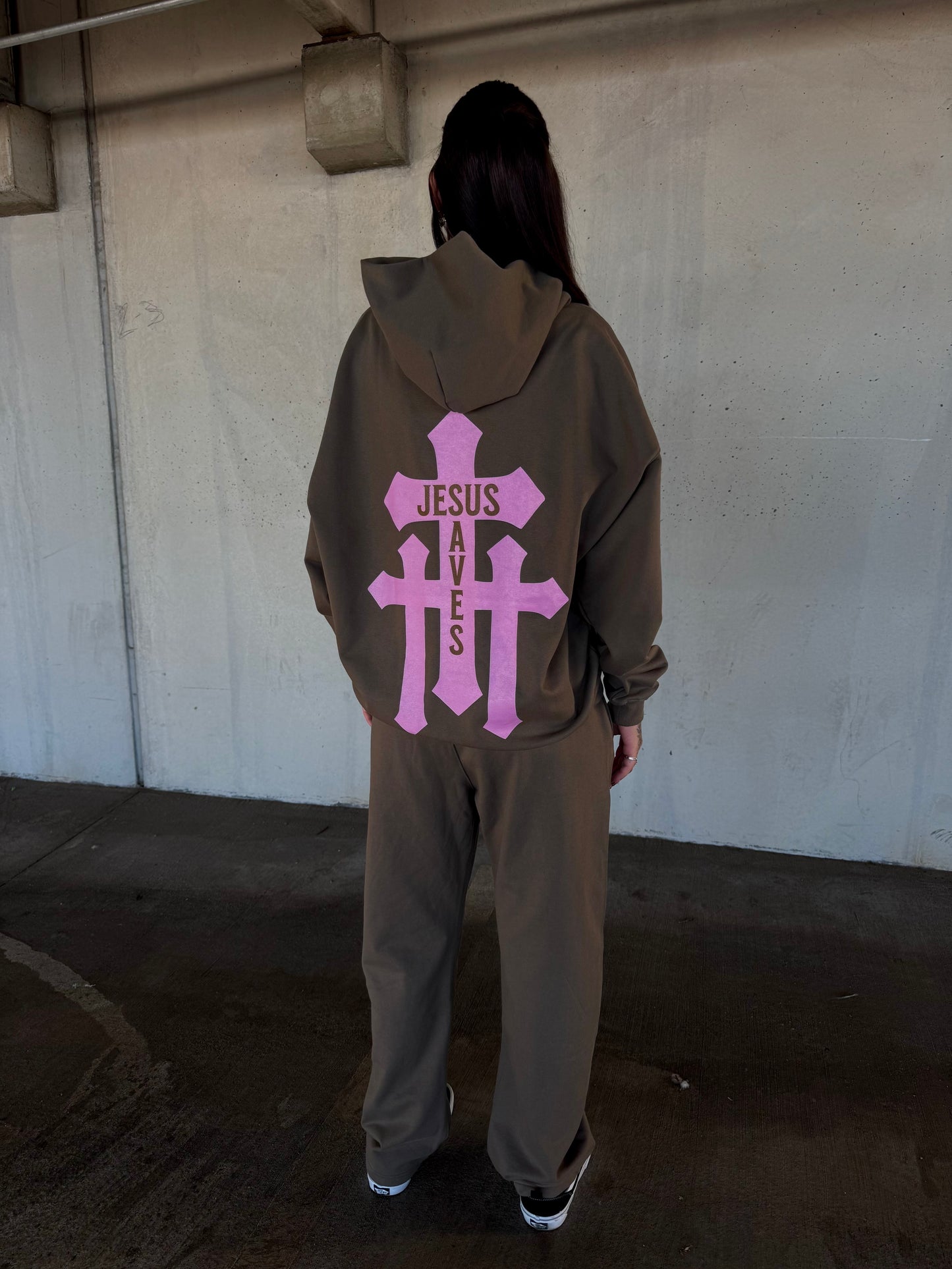 "Jesus Saves" Brown Hoodie