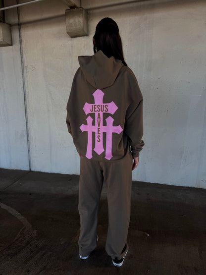 "Jesus Saves" Brown Hoodie